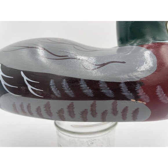 Vintage Hand-Painted Wooden Mallard Duck Decoy with Intricate Feather Details & - Picture 8 of 9